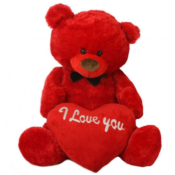 Red 5 Feet Big Teddy Bear with Big Red I Love You Heart